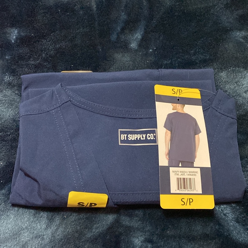 Men's V-Neck Scrub Top, Navy, Small